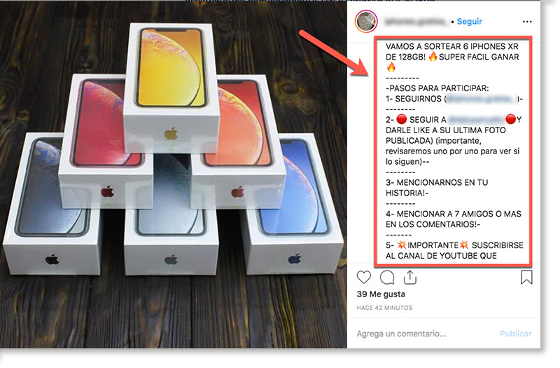 ejemplo-requisitos sorteos falsos Instagram