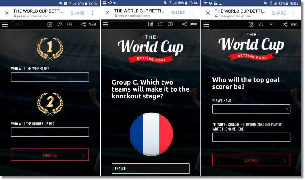 online betting pool on social media, examples of football world cup