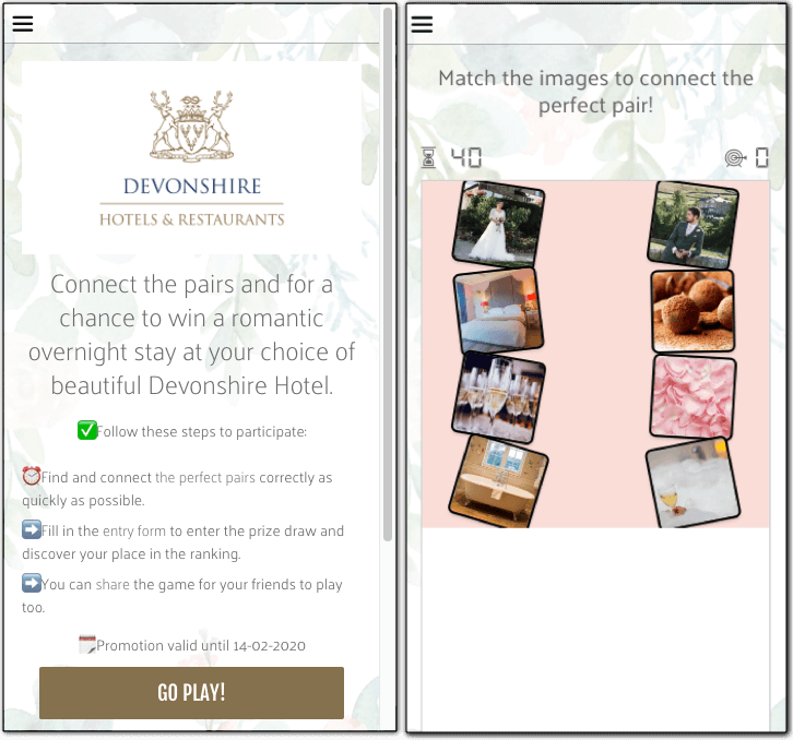 juego emparejar parejas hotel